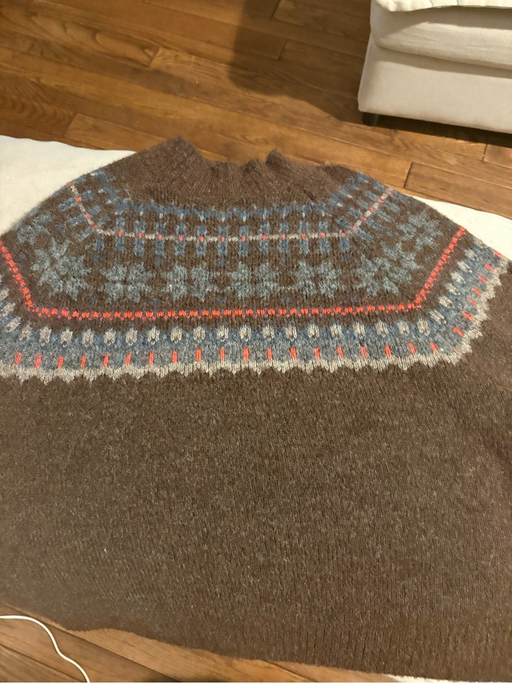 Old Navy Brown Nordic Yoke Turtleneck Sweater with Blue and Coral Accents